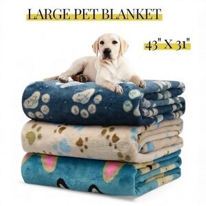 Warm & Soft Fluffy Fleece Flannel Pet Cat Dog Blanket Throw 43" X 31" LARGE AQUA